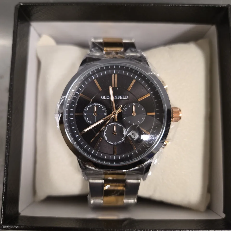 BOXED GLOBENFELD MARKSMAN SILVER ROSE BLACK DIAL WATCH 