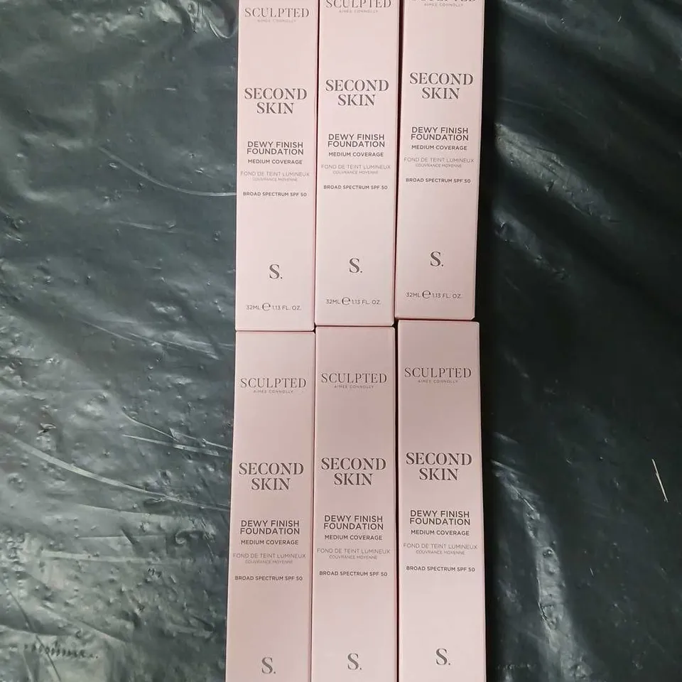 6 BOXED SCULPTED AIMEE CONNOLLY SECOND SKIN DEW FINISH FOUNDATIONS IN MEDIUM PLUS 4.5 (6X32ML)