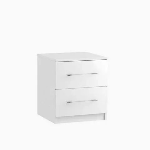BOXED 2 DRAWER BEDSIDE TABLE WHITE MATTE