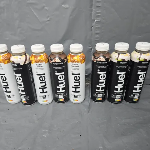 APPROXIMATELY 10 HUEL BOTTLED MEALS TO INCLUDE SALTED CARAMEL, CHOCOLATE, AND VANILLA ETC.