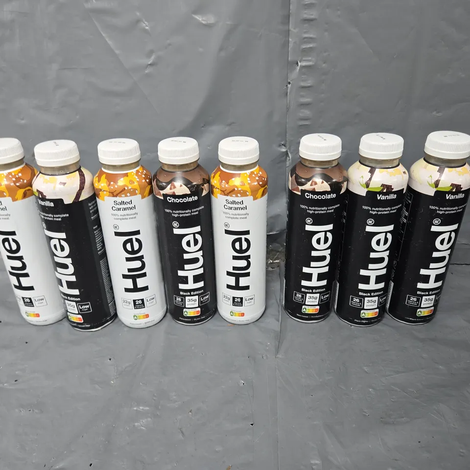 APPROXIMATELY 10 HUEL BOTTLED MEALS TO INCLUDE SALTED CARAMEL, CHOCOLATE, AND VANILLA ETC. 