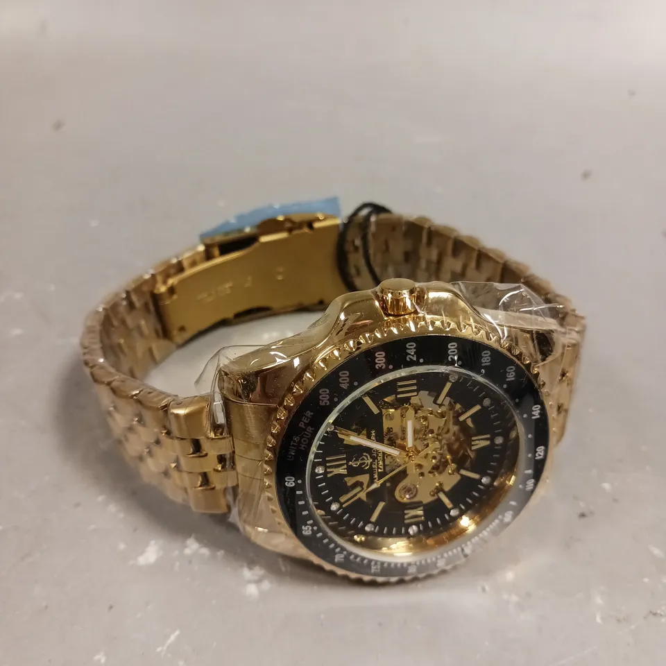 SAMUEL JOSEPH SKELETON MECHANISM GOLD COLOUR CASE WATCH 