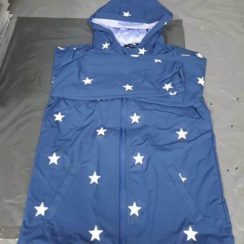 HOLLY AND BEAU COLOUR CHANGING RAINCOAT - DARK BLUE STARS - SIZE 7-8 YEARS