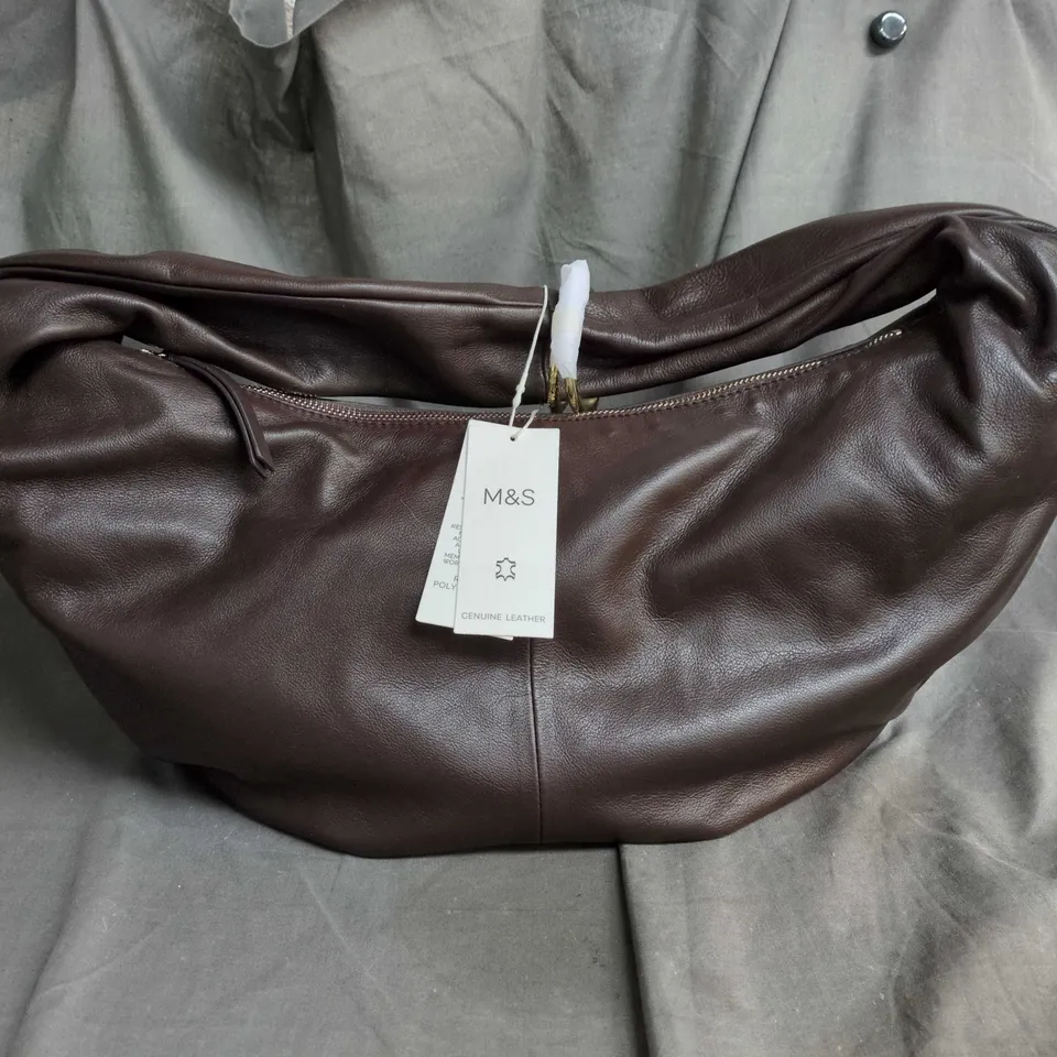 M&S Leather Handbag – Brown Slouchy Tote