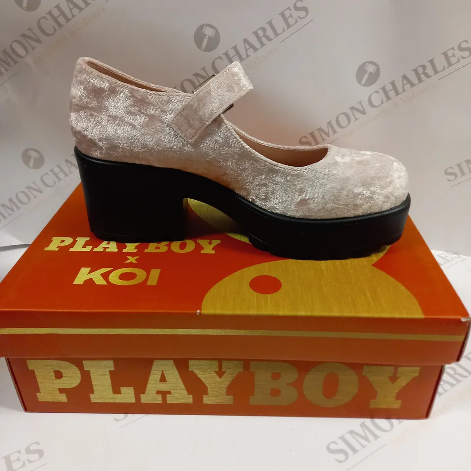 BOXED KOI FOOTWEAR TIRA PLAYBOY MARY JANES SWEET VIGILANTE EDITION BOOTS - 6