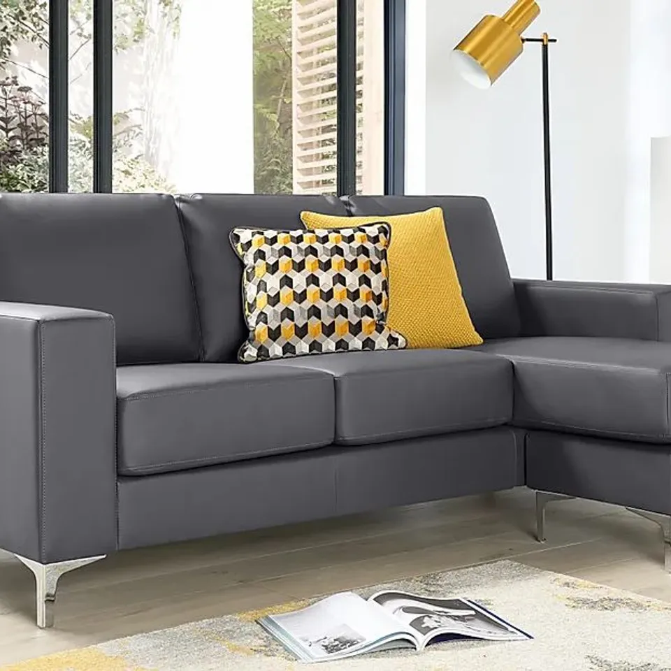 BOXED DESIGNER GREY BALTMORE LEATHER L-SHAPED CORNER SOFA (1 BOX)