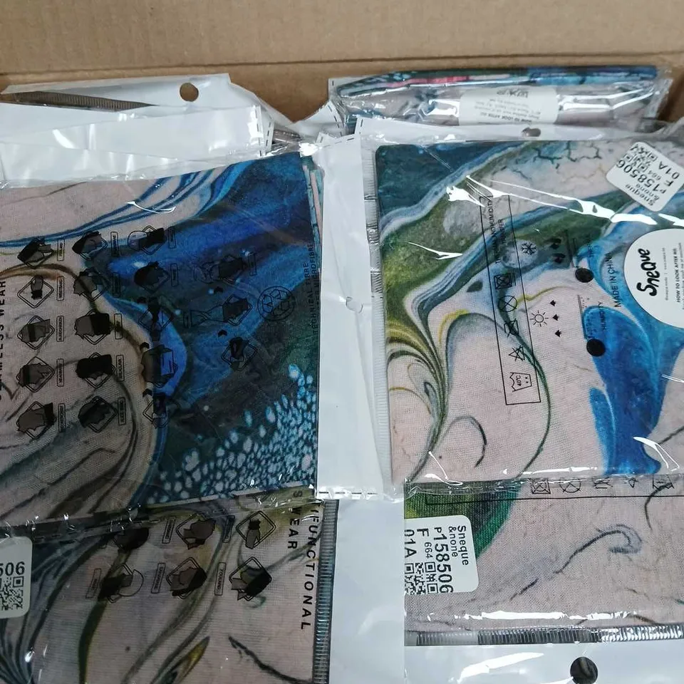 BOX OF APPROXIMATELY 90 THE ORIGINAL MULTIFUNCTIONAL SEAMLESS WEAR - BLUE AND WHITE