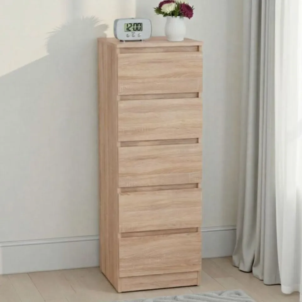 BOXED MALVERN 5 DRAWER NARROW CHEST - SONOMA OAK EFFECT (1 BOX)