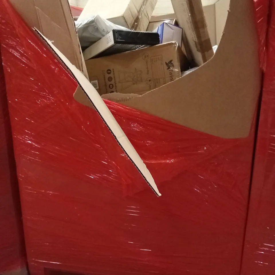 PALLET OF ASSORTED HOUSEHOLD GOODS AND PRODUCTS TO INCLUDE;BABY HIGH CHAIR,NECK PILLOW,STEAM CLEANER