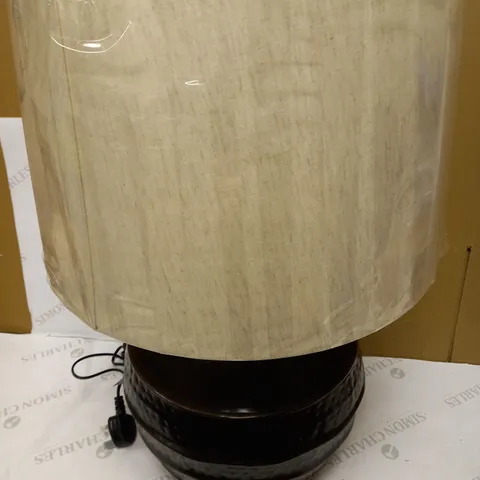 DAR LIGHTING BORYS TABLE LAMP - ANTIQUE COPPER C/W NATURAL LINEN SHADE