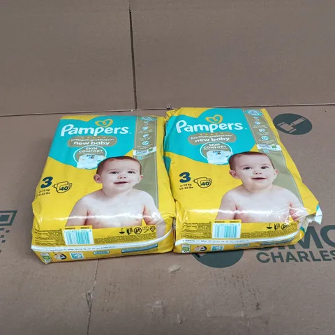 2 X PAMPERS PREMIUM PROTECTION NEW BABY SIZE 3, 40 NAPPIES, 6KG - 10KG