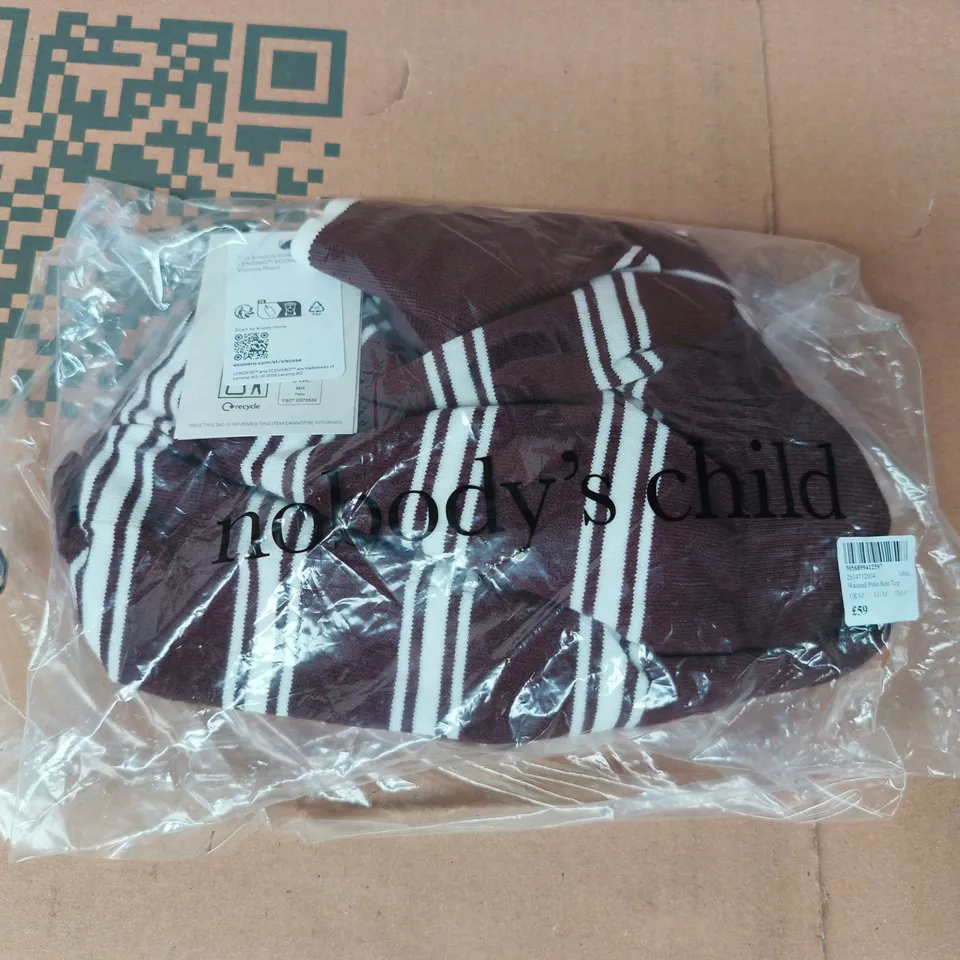 BAGGED NOBODY' CHILD WAISTED POLO KNIT TOP IN BROWN/WHITE SIZE MEDIUM