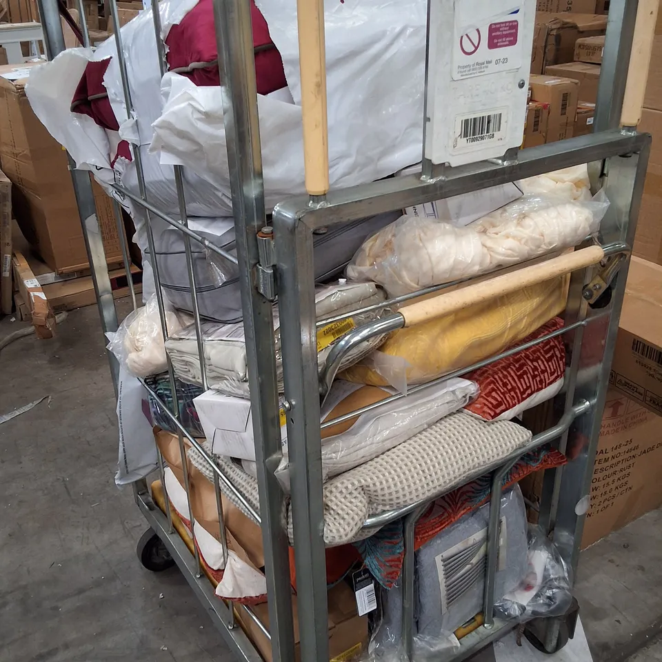 CAGE CONTAINING ASSORTED PRODUCTS INCLUDING CURTAINS, CUSHIONS & DUVET