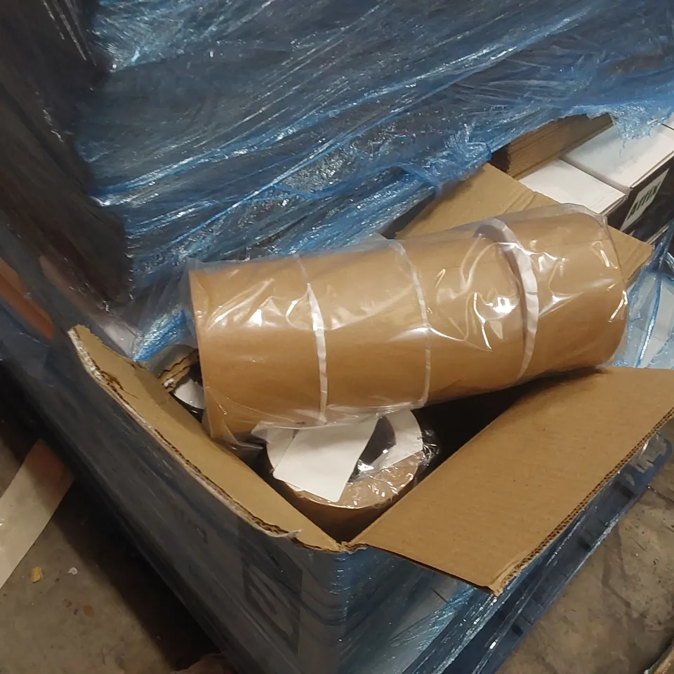 PALLET CONTAINING A LARGE QUANTITY OF ASSORTED ITEMS INCLUDING: PALLET WRAP, TAPE, BOXES, LABELS ECT