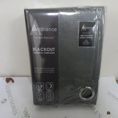 AMBIANCE BY EMMA BARCLAY BLACKOUT THERMAL EYELET CURTAINS IN CHARCOAL (168x228cm)