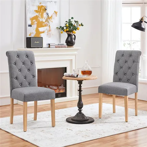 BOXED PAIR OF YAHEETECH UPHOLSTERED DINING CHAIRS - DARK GREY (1 BOX)