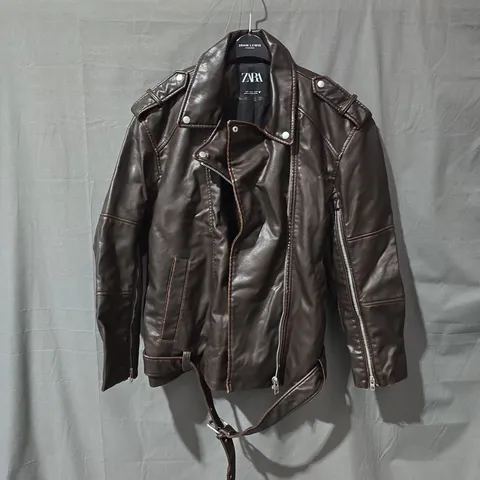 ZARA LEATHER BIKER JACKET β BROWN (UK SIZE NOT SHOWN)