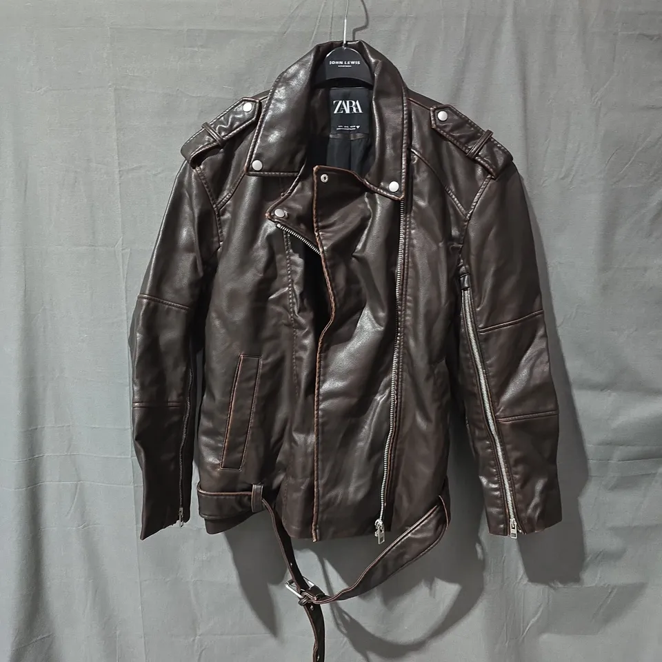 ZARA LEATHER BIKER JACKET – BROWN (UK SIZE NOT SHOWN)