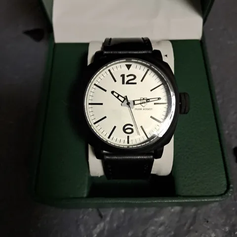 FRANK SCHMIDT WHITE DIAL GENTS WATCH WITH BLACK CASE AND STRAP IN GIFT BOX