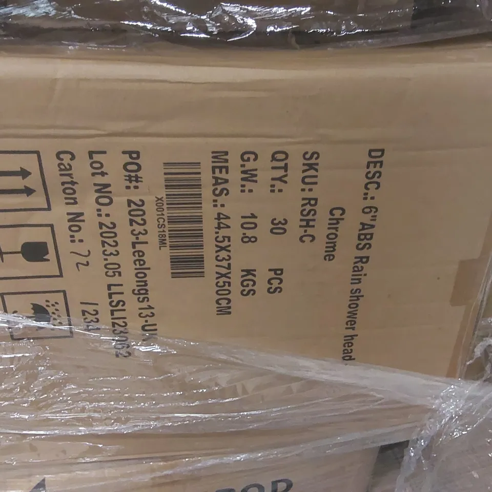 PALLET CONTAINING A LARGE QUANTITY OF ASSORTED ITEMS INCLUDING: SPARKPOD RAINFALL SHOWER HEADS, SPARKPOD SHOWER PARTS, RENOGY PREMIUM SOLAR MODULE, DESK PARTS ECT