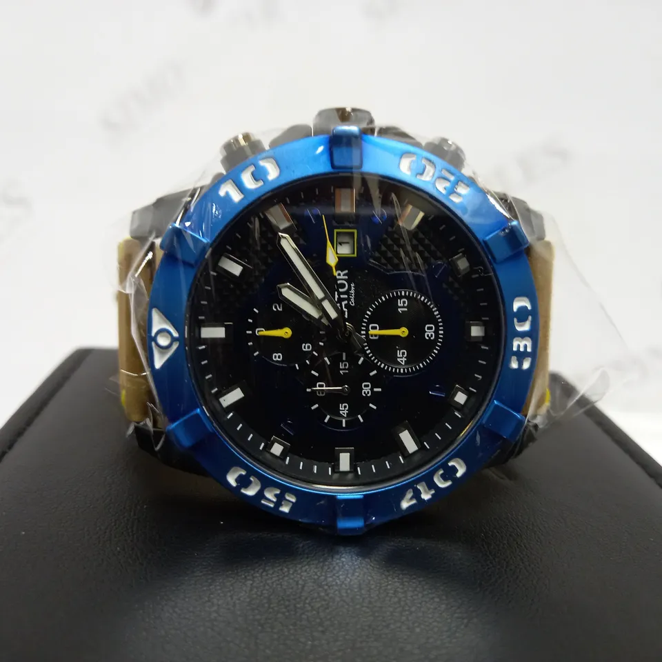 LATOR CALIBRE BLUE & YELLOW DIAL LEATHER STRAP WATCH RRP £635