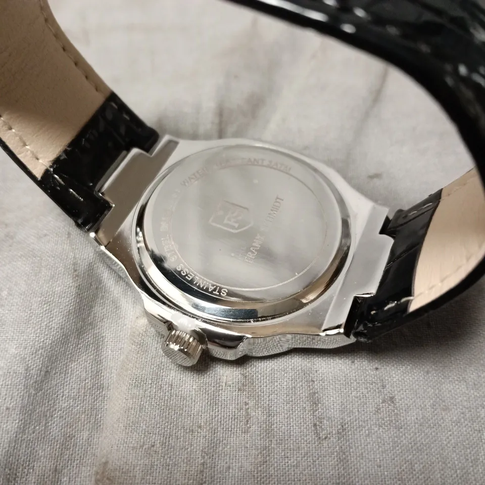 FRANK SCHMIDT WATCH – TEXTURED DIAL WITH DATE – LEATHER STRAP – 3ATM WATER RESISTANT – GIFT BOX