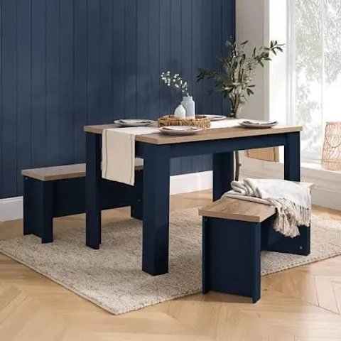 BOXED BIRLEA HIGHGATE DINING TABLE AND BENCH SET - NAVY (2 BOXES)