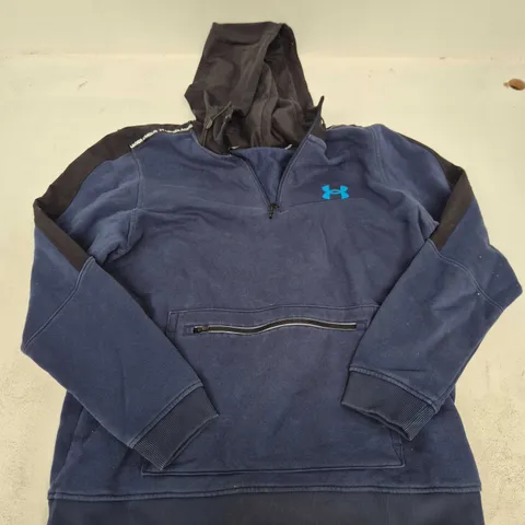 UK L UNDER ARMOUR HOODIE – NAVY WITH BLACK SHOULDER PANELS, MEN'S