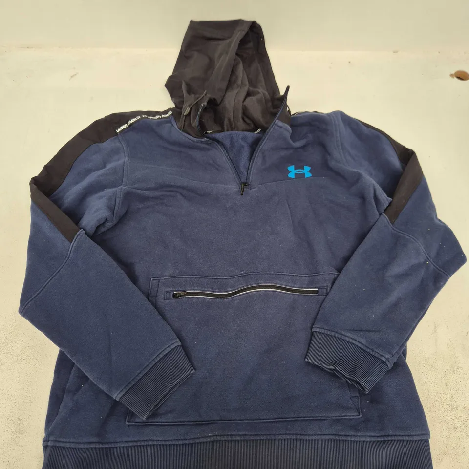 UK L UNDER ARMOUR HOODIE – NAVY WITH BLACK SHOULDER PANELS, MEN'S