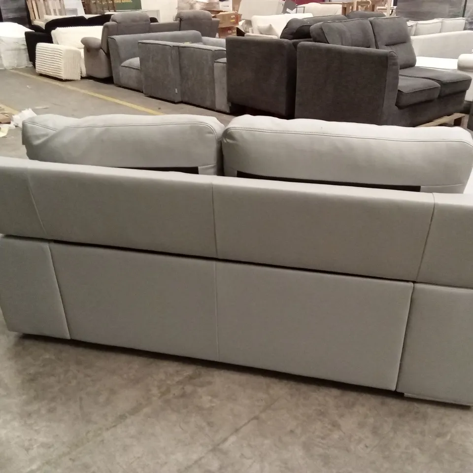 KANSAS 2 SEATER SOFA, LIGHT GREY FAUX LEATHER