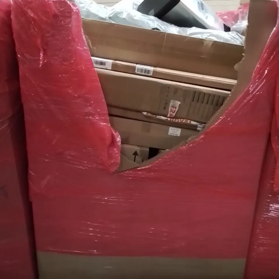 PALLET CONTAINING VARIOUS ASSORTED BOXED HOUSEHOLD ITEMS TO INCLUDE: FOLDING CAMPING COTS, PEDAL BIN, TOILET SEATS AND LOTS MORE UNMARKED BOXED ITEMS 