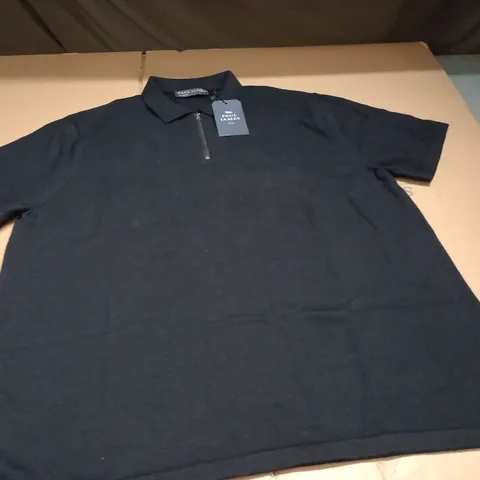 PAUL JAMES ZIP UP BLACK POLO SHIRT - XL