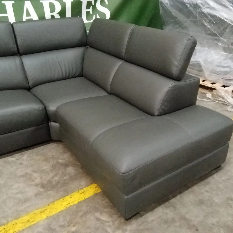 QUALITY DESIGNER ITALIAN MADE RICCARDO LEATHER ELECTRIC RECLINER CORNER CHAISE SOFA - SLATE