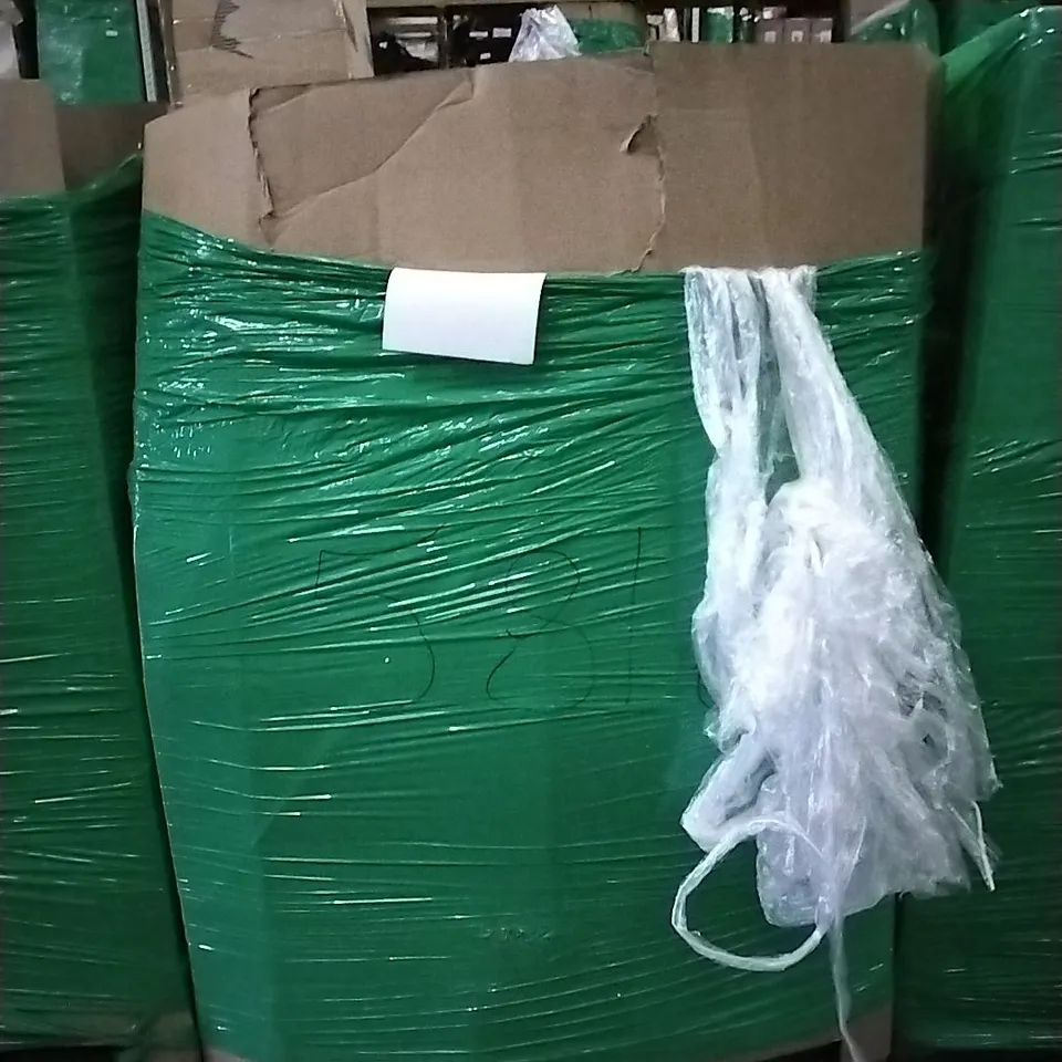 PALLET OF ASSORTED ITEMS INCLUDING TOILET SEAT, WINDOW FILM, MANUAL DRAIN CLEANER, CHANDELIER LIGHT FIXTURE, MAGNIFYING LAMP, ECO SET PAELLE PAN