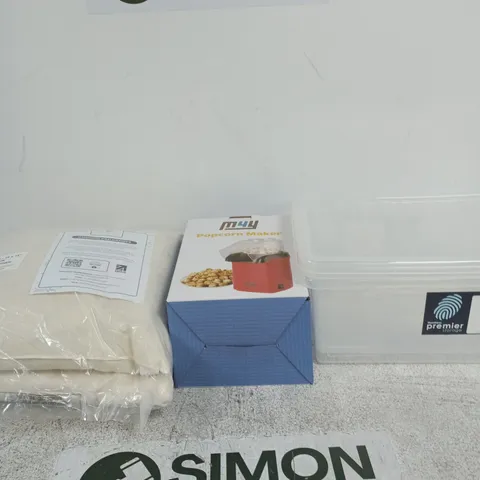 BOX OF APPROXIMATELY 5 ASSORTED ITEMS INCLUDING PILLOWS AND A MYY POPCORN MAKER