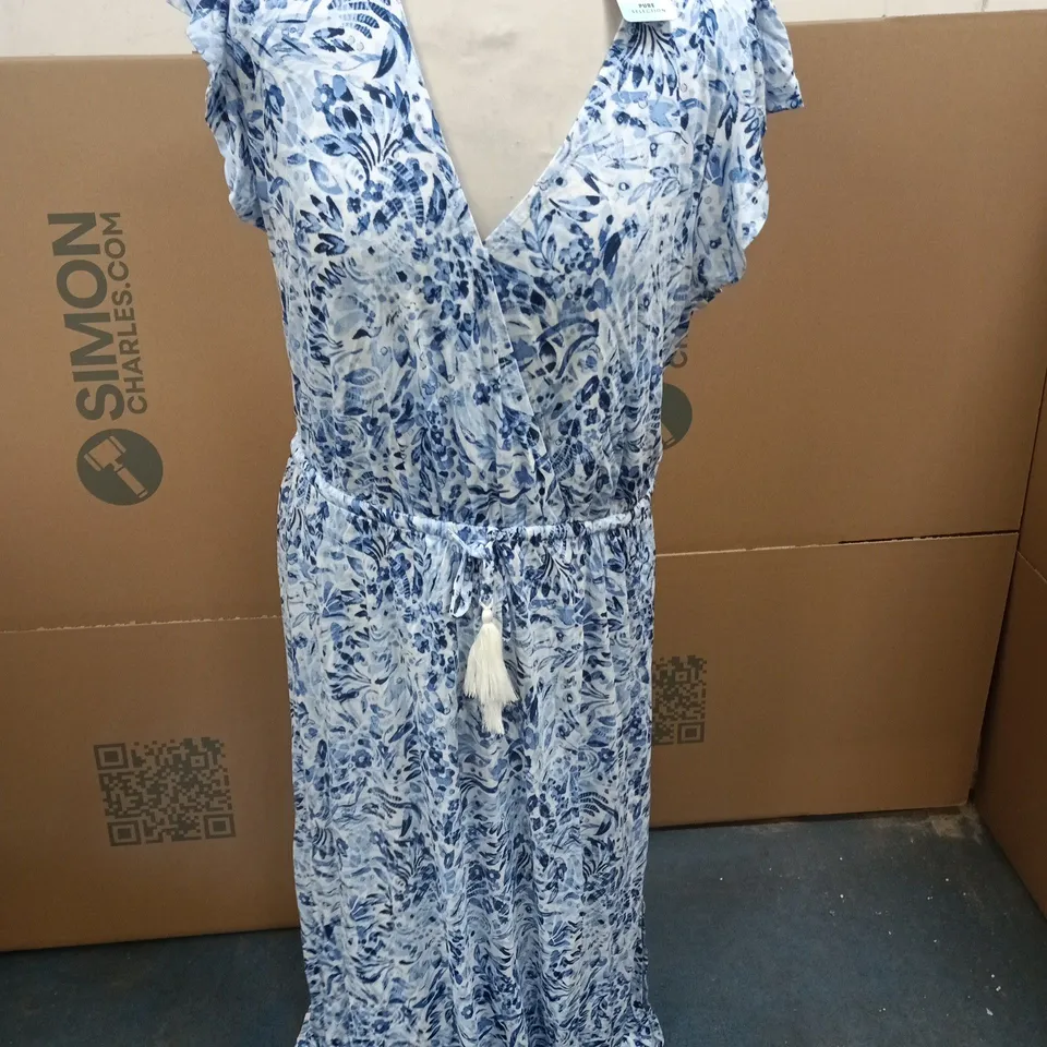 VIVANCE WOMEN'S BLUE FLORAL V-NECK MAXI DRESS – UK 18 (EU 44)