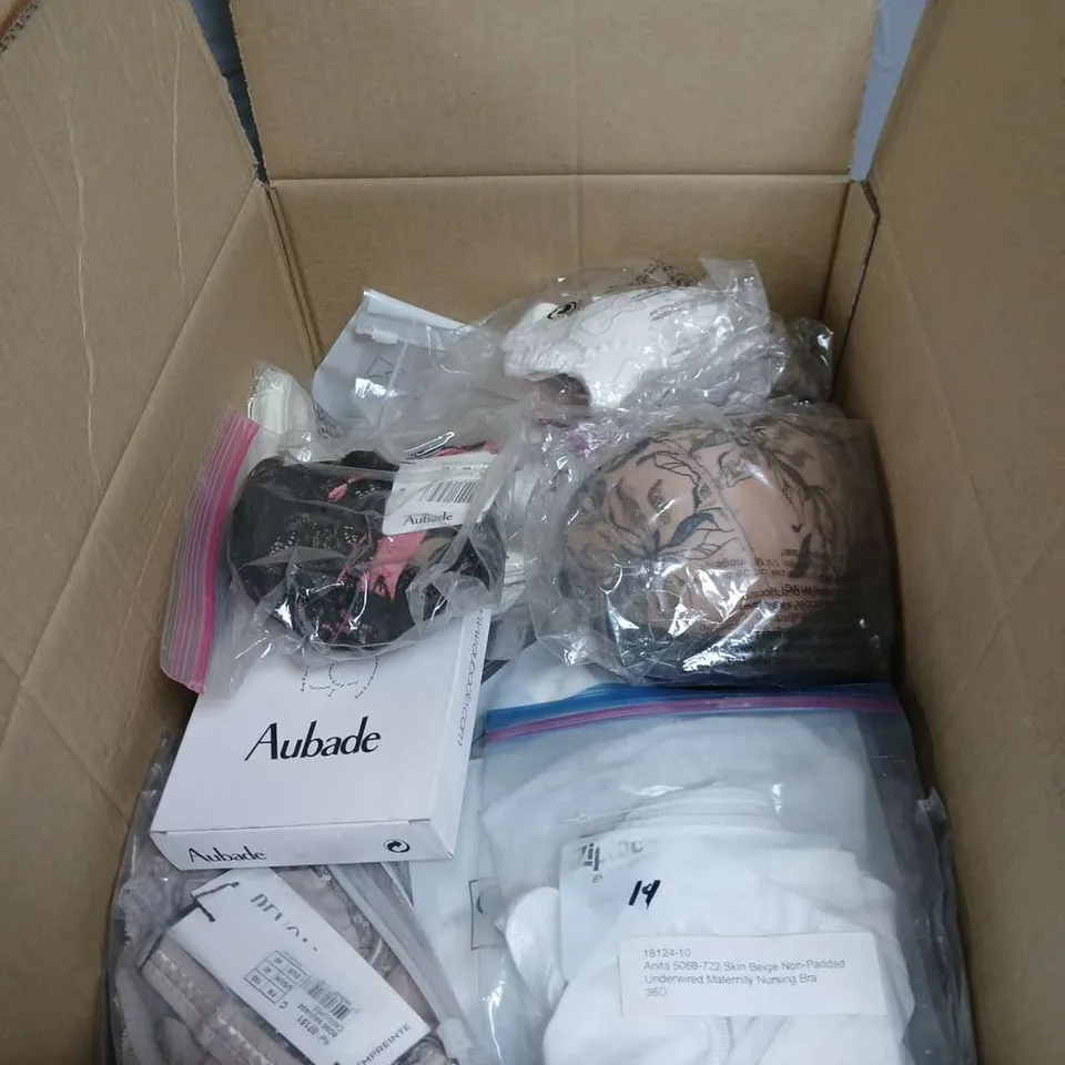 BOX OF APPROXIMATELY 25 ITEMS OF WOMEN'S CLOTHING INCLUDING BRANDS SUCH AS GOSSARD ANITA AUBADE EPI AND ICONIQUE