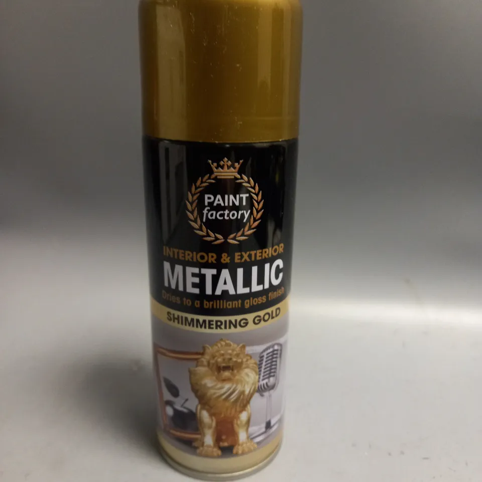 BOXED LOT OF 24 PAINT FACTORY INTERIOR & EXTERIOR METALLIC SPRAY PAINT SHIMMERING GOLD 200ML