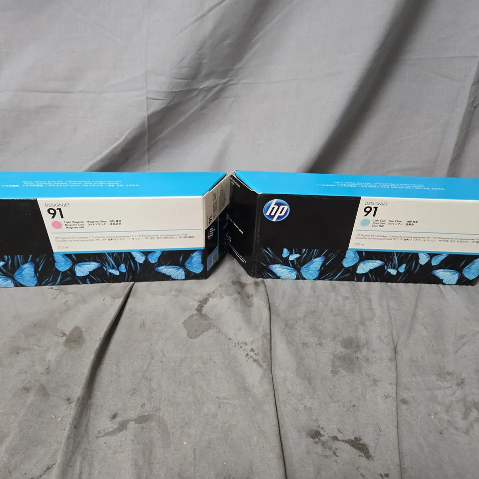 APPROXIMATELY 6 X ASSORTED HP DESIGNJET 91 INK CARTRIDGES. LIGHT CYAN, LIGHT MAGENTA
