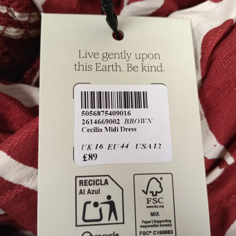 NOBODY'S CHILD CECILIA MIDI DRESS – BROWN, UK 16