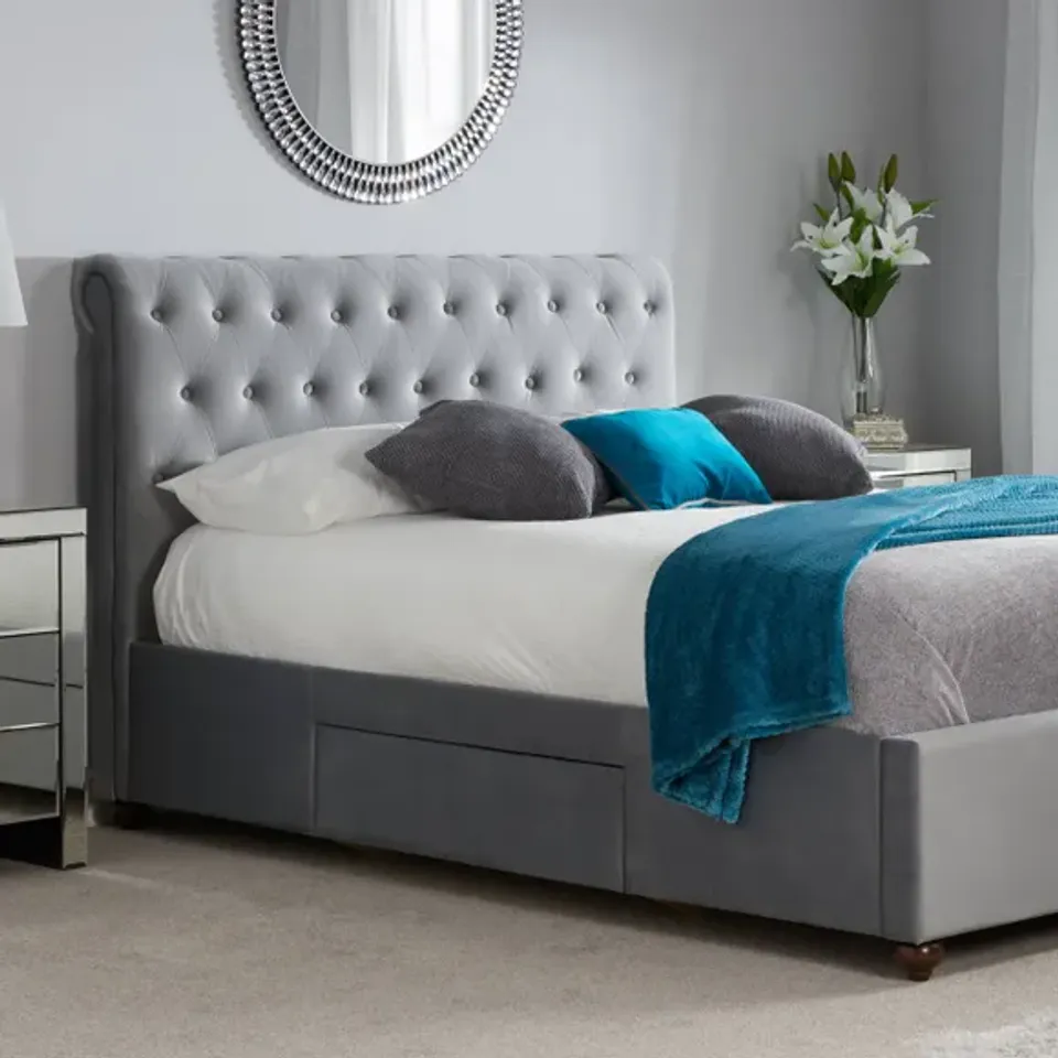 BOXED 135CM MARLOW FABRIC BED GREY VELVET (3 BOXES)