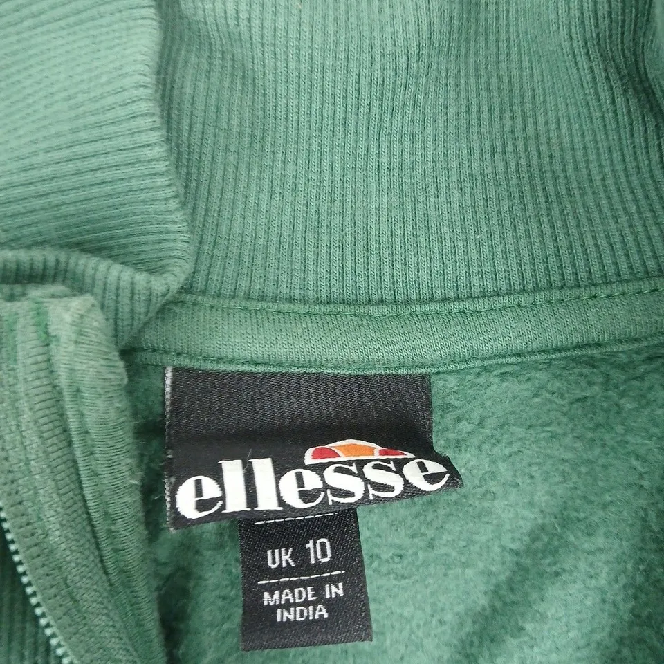 UK 10 ELLESSE ZIP-UP HOODED TRACK TOP – GREEN WITH WHITE CHEST STRIPE
