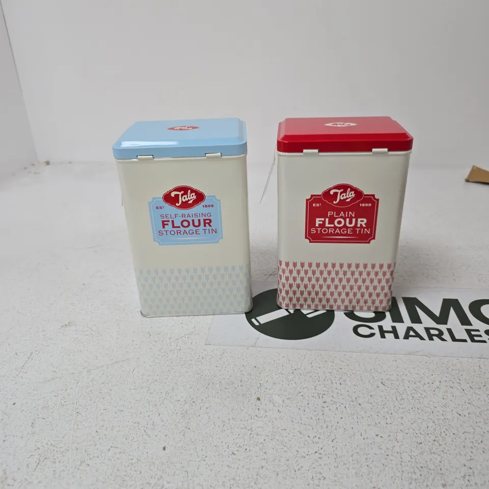 TALA FLOUR STORAGE TIN SET OF 2 – SELF-RAISING (BLUE LID) & PLAIN FLOUR (RED LID)