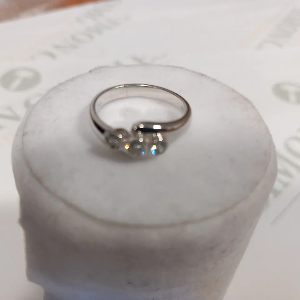 DESIGNER 18CT WHITE GOLD THREE STONE RING SET WITH DIAMONDS
