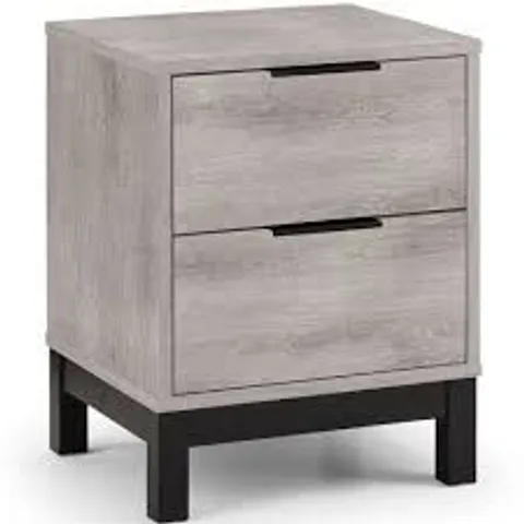 BOXED JULIAN BOWEN BALI 2 DRAWER BEDSIDE - GREY OAK (1 BOX)