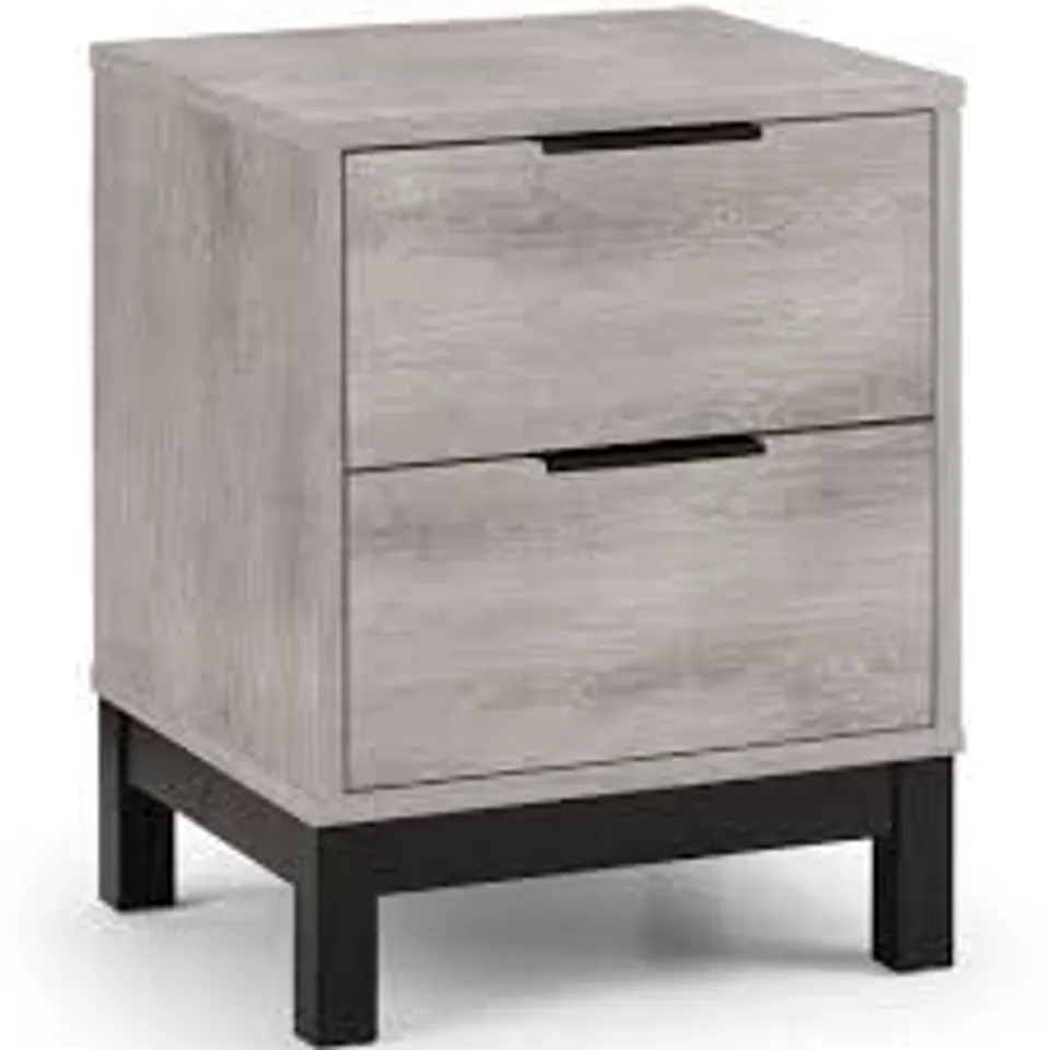 BOXED JULIAN BOWEN BALI 2 DRAWER BEDSIDE - GREY OAK (1 BOX)