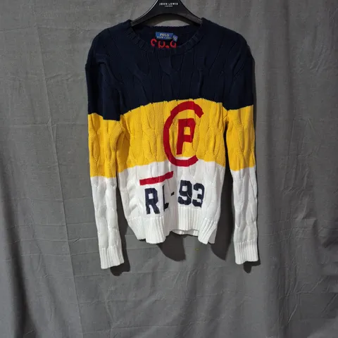 Polo Ralph Lauren Knit Sweater – Colour-Block Navy/Yellow/White – XS