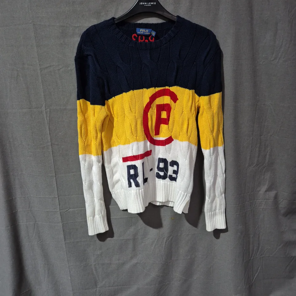 Polo Ralph Lauren Knit Sweater – Colour-Block Navy/Yellow/White – XS