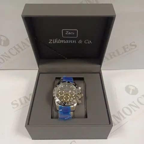 MENS ZIHLMANN & CO Z400 WATCH – CHRONOGRAPH MOVEMENT – SILVER COLOUR STAINLESS STEEL STRAP – BLACK DIAL – 3ATM WATER RESISTANT