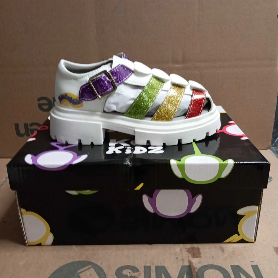 KOI KIDZ TELETUBBIES GLITTER TRUMPETS SANDALS WHITE MULTI SIZE 10